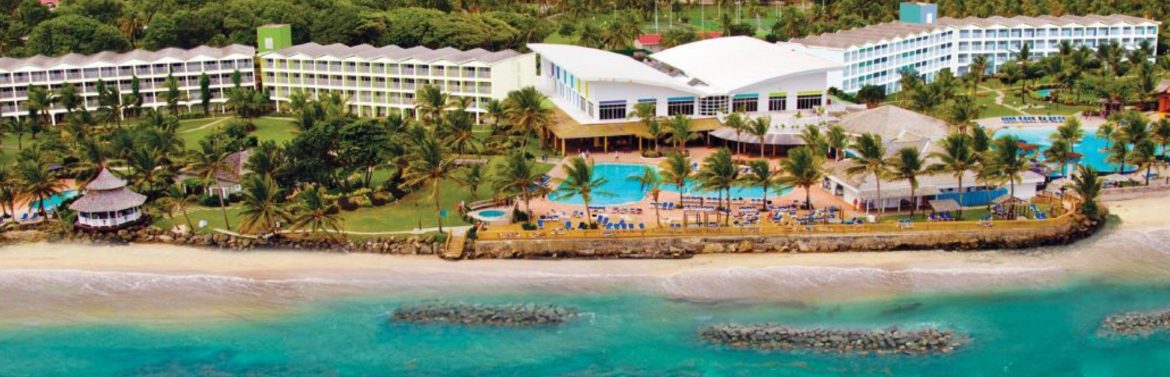 Coconut Bay in St. Lucia aerial view of the property from the water.