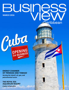 March 2016 issue cover of Business View Caribbean. Lighthouse on the cover.