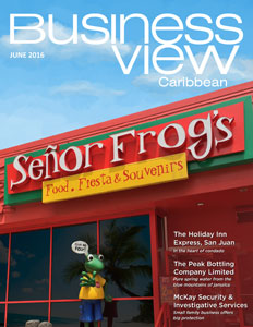 Business View Caribbean June 2016 issue cover showing a Senor Frog's storefront.