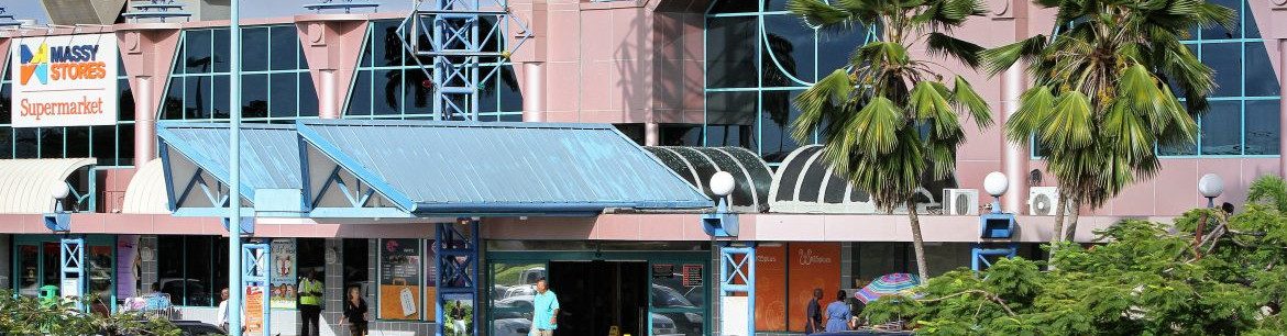 Sky Mall Barbados view of the front of the mall.