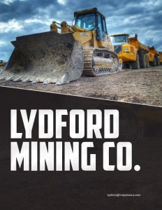 Lydford Mining Co. brochure cover showing a line of construction vehicles with a bulldozer in front.