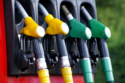 A close up of different pump handles for a gasoline pump.