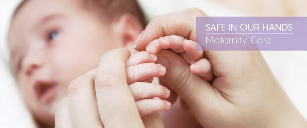 Doctors Hospital Grand Cayman. Safe In Our Hands Maternity Care with someone holding a babies hands.