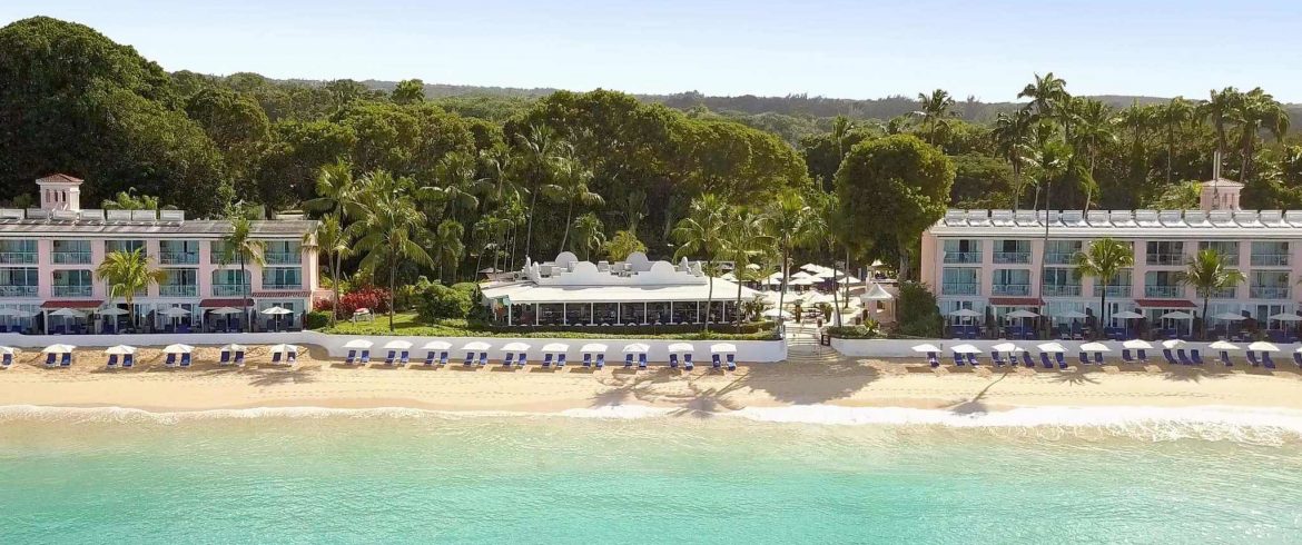Fairmont Royal Pavillion Barbados aerial view of the beach front side of the property.