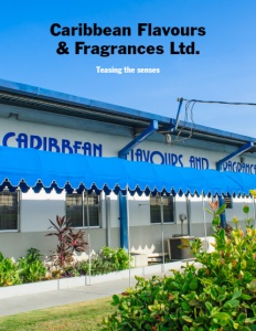 Caribbean Flavours & Fragrances Ltd. brochure cover showing their storefront.