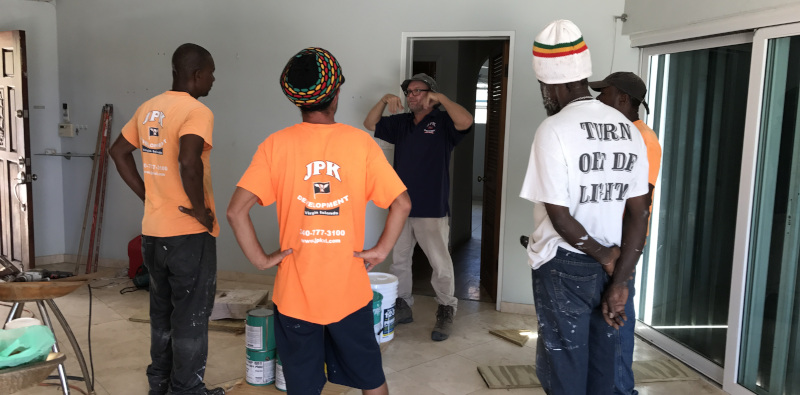 JPK Developement of the US Virgin Islands. Jay Knoepfel talking to crew on job site.