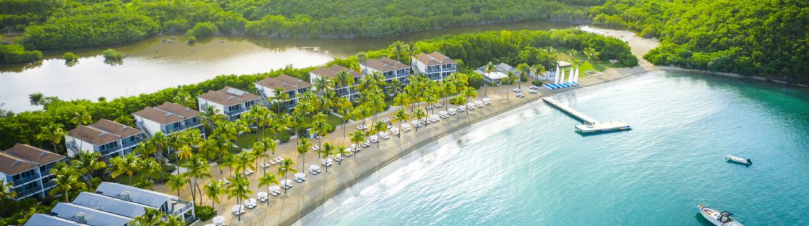 Carlisle Bay Resort Antigua aerial view of the beach resort.