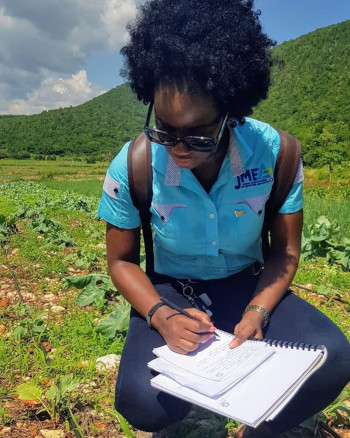 Jamaica Manufacturers and Exporters Association JMEA D'Jamila Ward visiting the New Forest Duff House Agro Park in Manchester and conducted an onsite farm assessment.